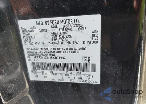 2006 Ford F-150 Xlt from USA, damaged, VIN 1FTRW12W16KB75643